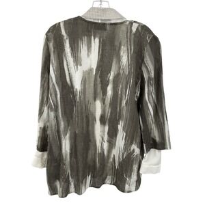 Chico's Abstract Brushstroke Print Cardigan Top White Button Down Shirt  Size 0